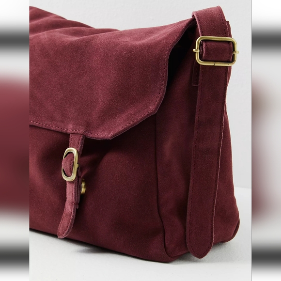 NWOT FREE PEOPLE ZAHARA SUEDE MULBERRY MESSENGER BAG - Picture 7 of 14